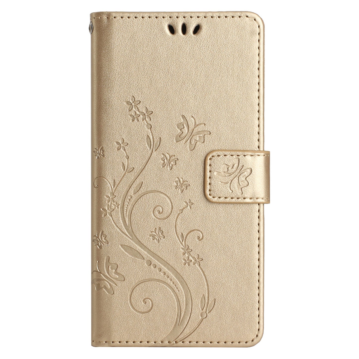 Uniqkart for Samsung Galaxy M14 5G Imprinted Butterflies PU Leather Phone Case Wallet Cover Stand with Strap - Gold