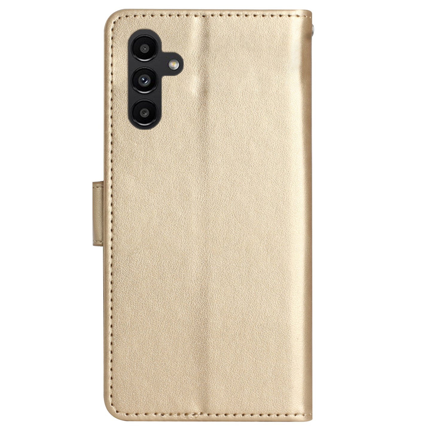 Uniqkart for Samsung Galaxy M14 5G Imprinted Butterflies PU Leather Phone Case Wallet Cover Stand with Strap - Gold