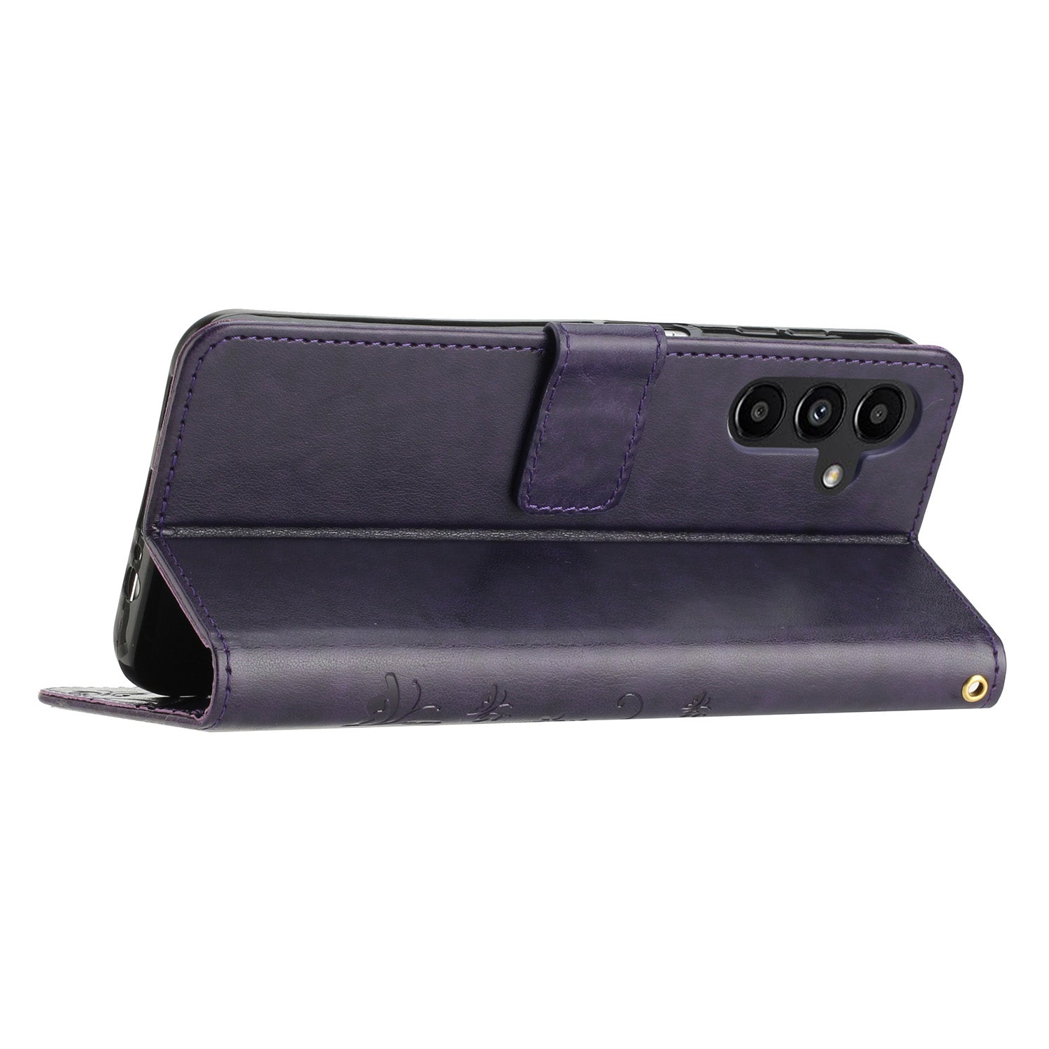 Uniqkart for Samsung Galaxy M14 5G Imprinted Butterflies PU Leather Phone Case Wallet Cover Stand with Strap - Dark Purple