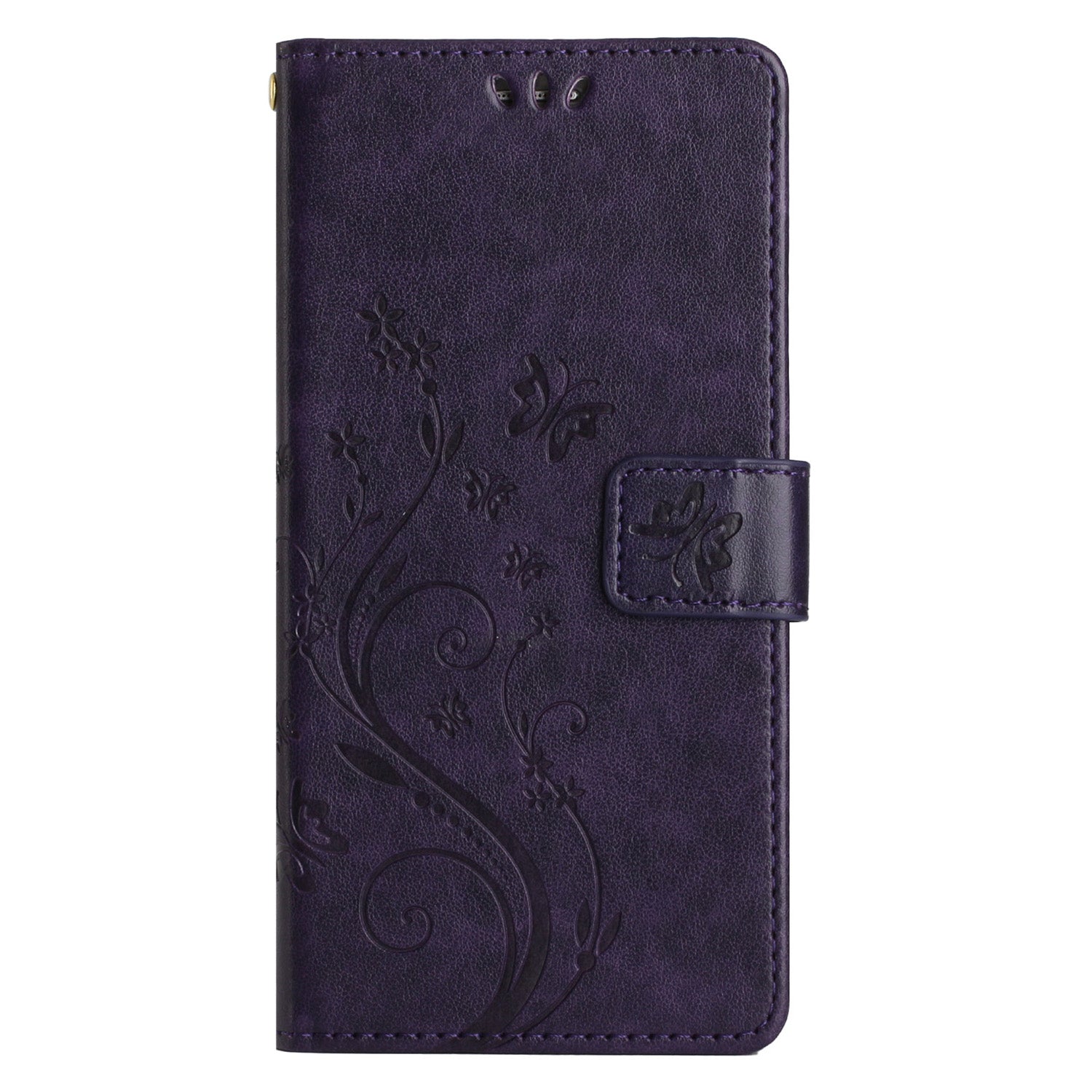 Uniqkart for Samsung Galaxy M14 5G Imprinted Butterflies PU Leather Phone Case Wallet Cover Stand with Strap - Dark Purple