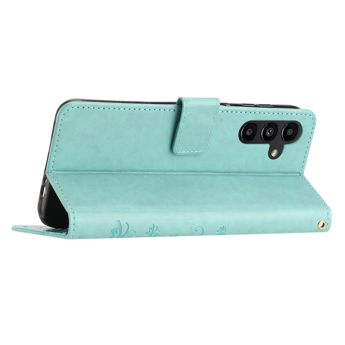 Uniqkart for Samsung Galaxy M14 5G Imprinted Butterflies PU Leather Phone Case Wallet Cover Stand with Strap - Baby Blue