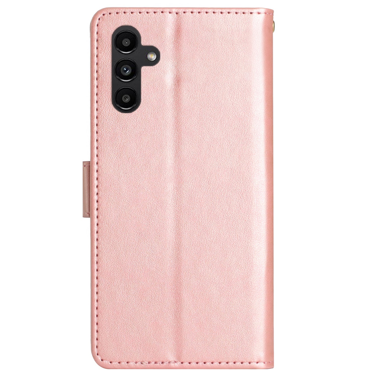 Uniqkart for Samsung Galaxy M14 5G Imprinted Butterflies PU Leather Phone Case Wallet Cover Stand with Strap - Rose Gold