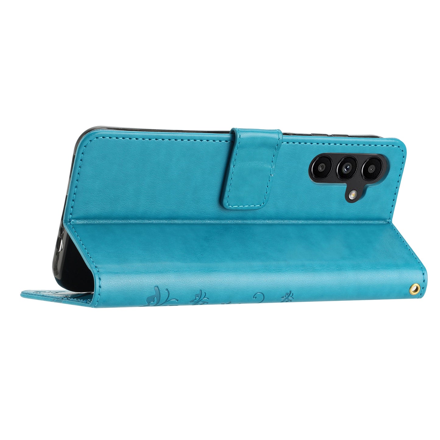 Uniqkart for Samsung Galaxy M14 5G Imprinted Butterflies PU Leather Phone Case Wallet Cover Stand with Strap - Blue
