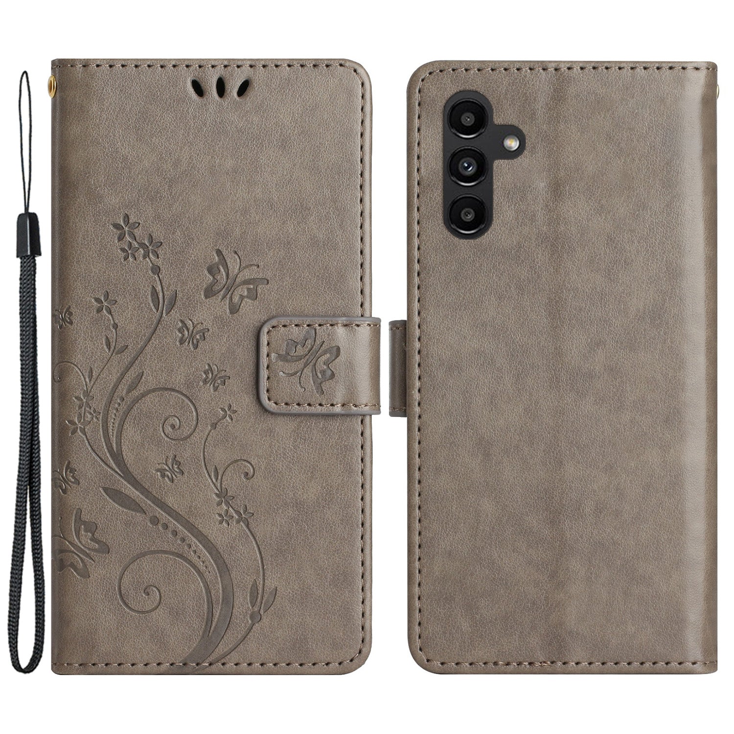 Uniqkart for Samsung Galaxy M54 5G / F54 5G Phone Case Imprinted Butterflies PU Leather Wallet Cover Stand with Strap - Grey