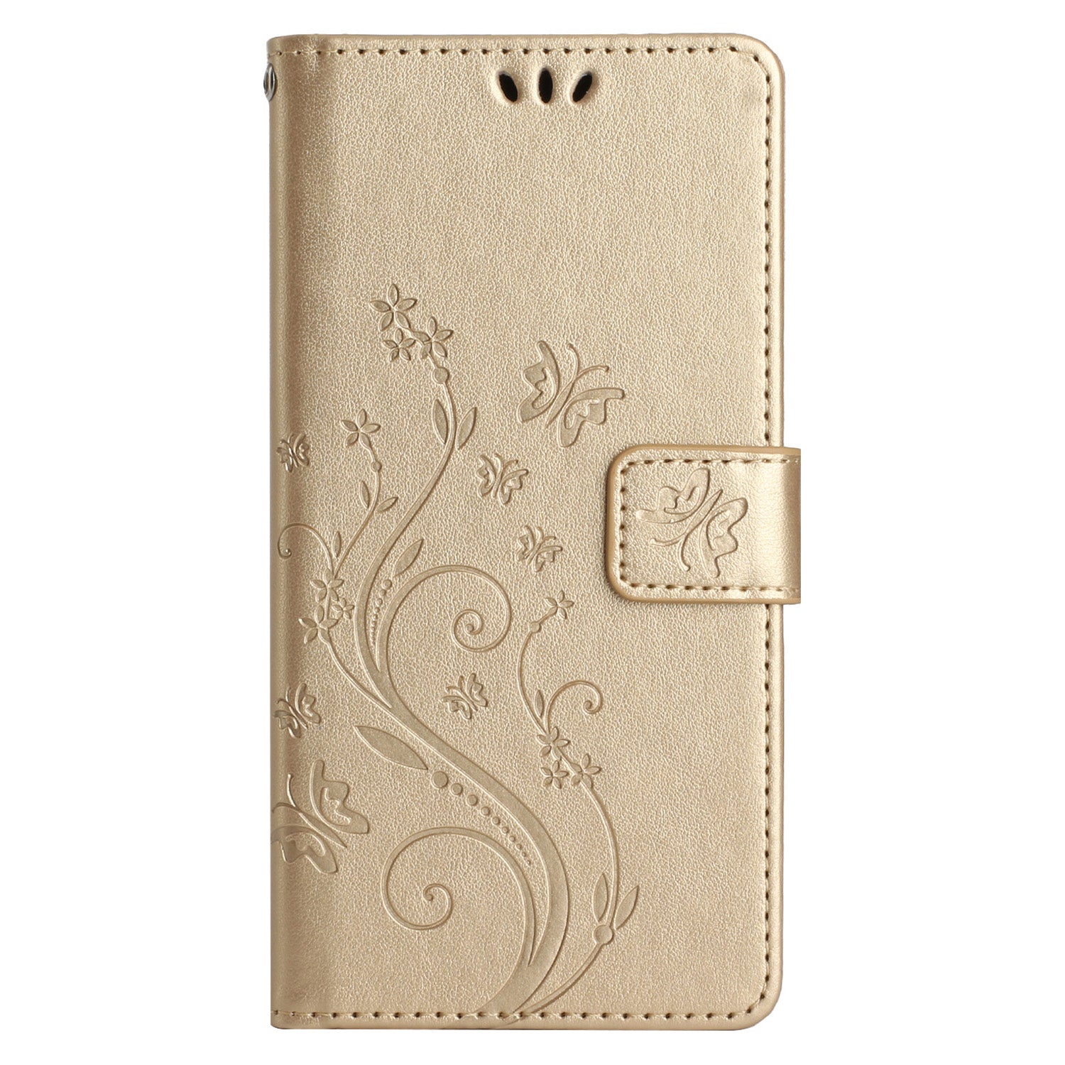 Uniqkart for Samsung Galaxy M54 5G / F54 5G Phone Case Imprinted Butterflies PU Leather Wallet Cover Stand with Strap - Gold