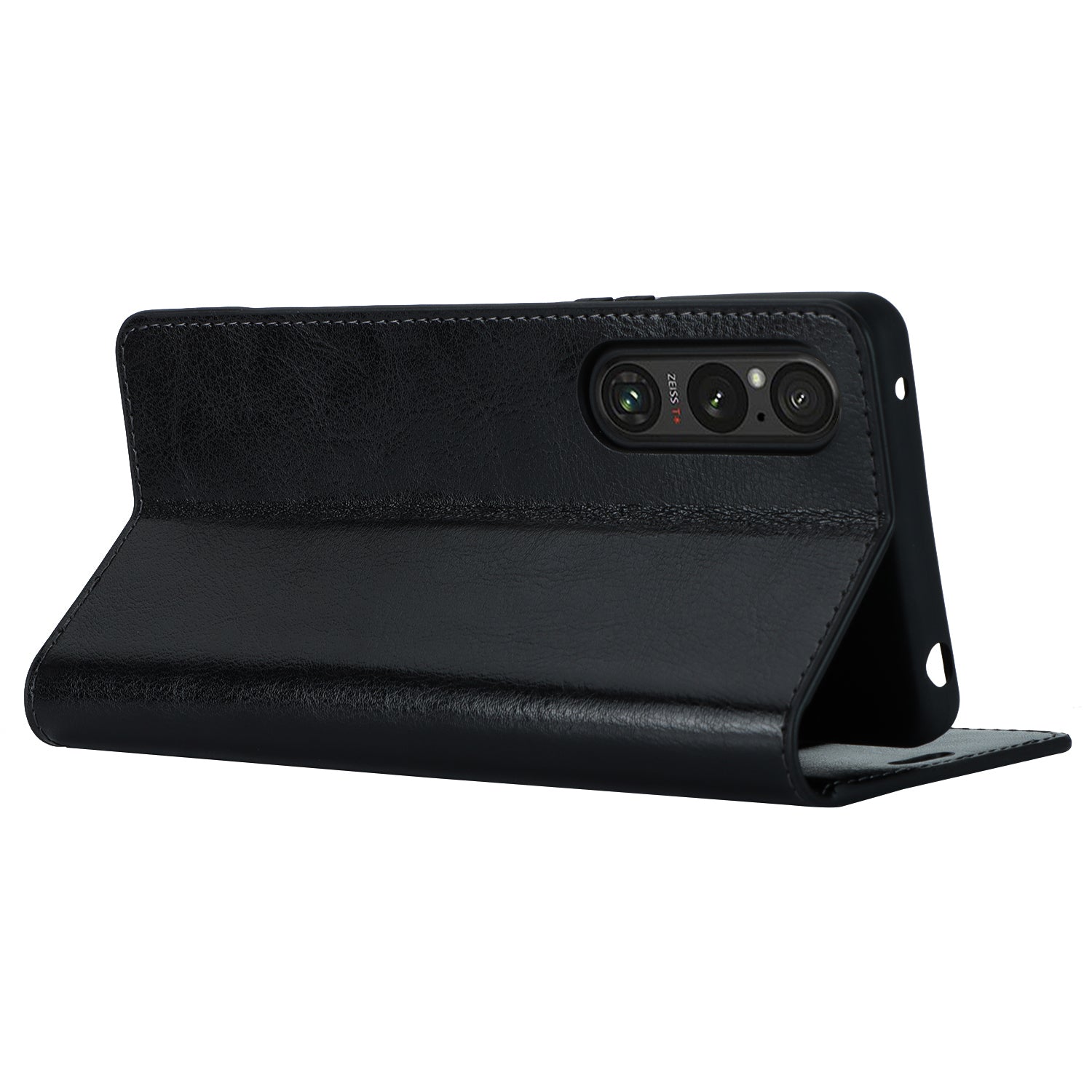 Uniqkart for Sony Xperia 1 V Stand Flip Wallet Crazy Horse Texture Genuine Cow Leather Cover Phone Case - Black