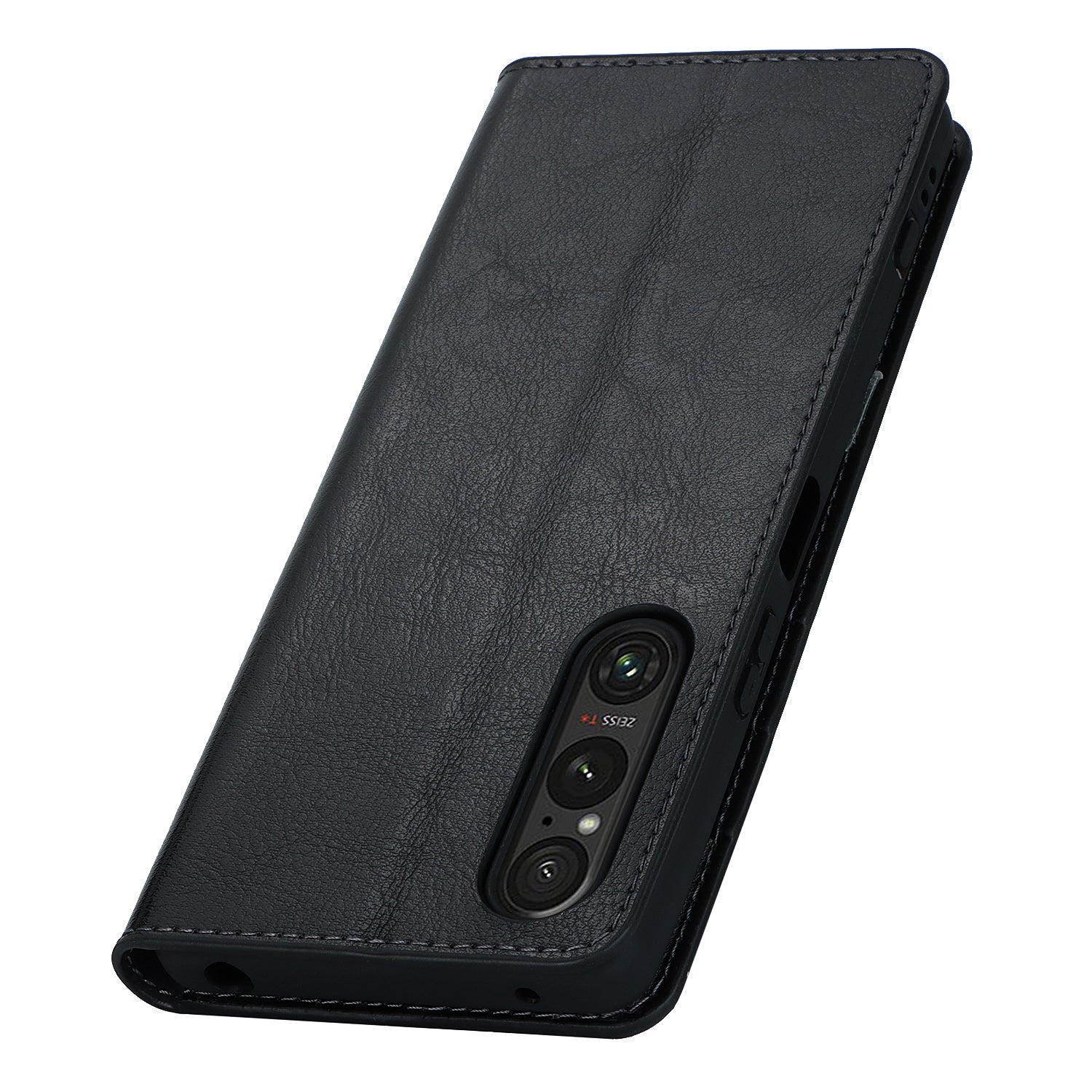 Uniqkart for Sony Xperia 1 V Stand Flip Wallet Crazy Horse Texture Genuine Cow Leather Cover Phone Case - Black
