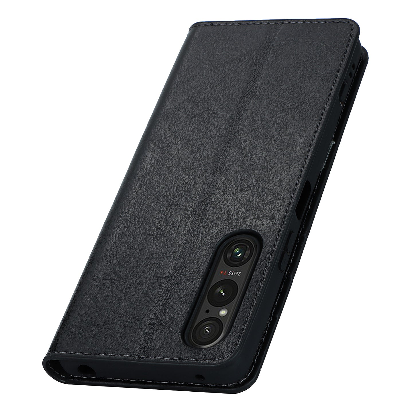 Uniqkart for Sony Xperia 1 V Stand Flip Wallet Crazy Horse Texture Genuine Cow Leather Cover Phone Case - Black