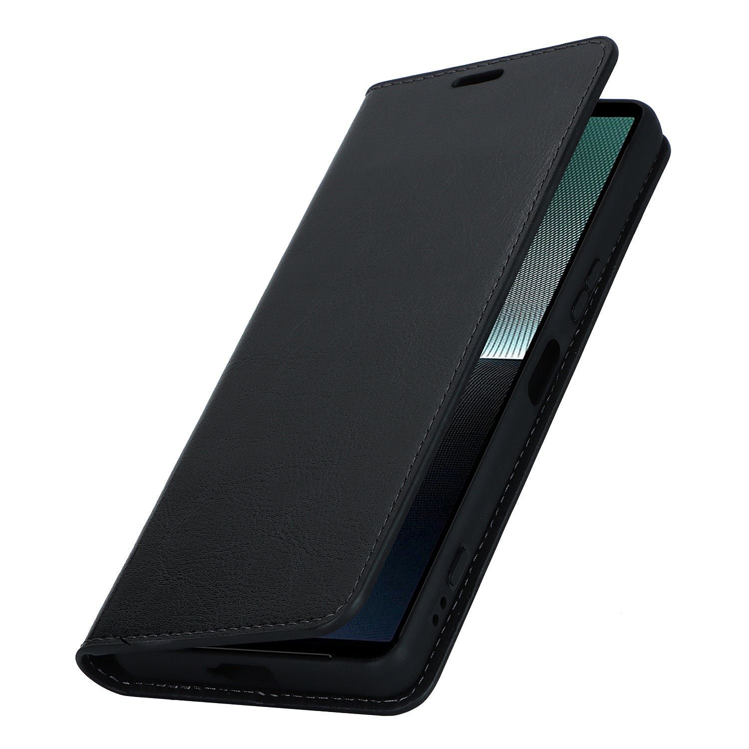 Uniqkart for Sony Xperia 1 V Stand Flip Wallet Crazy Horse Texture Genuine Cow Leather Cover Phone Case - Black