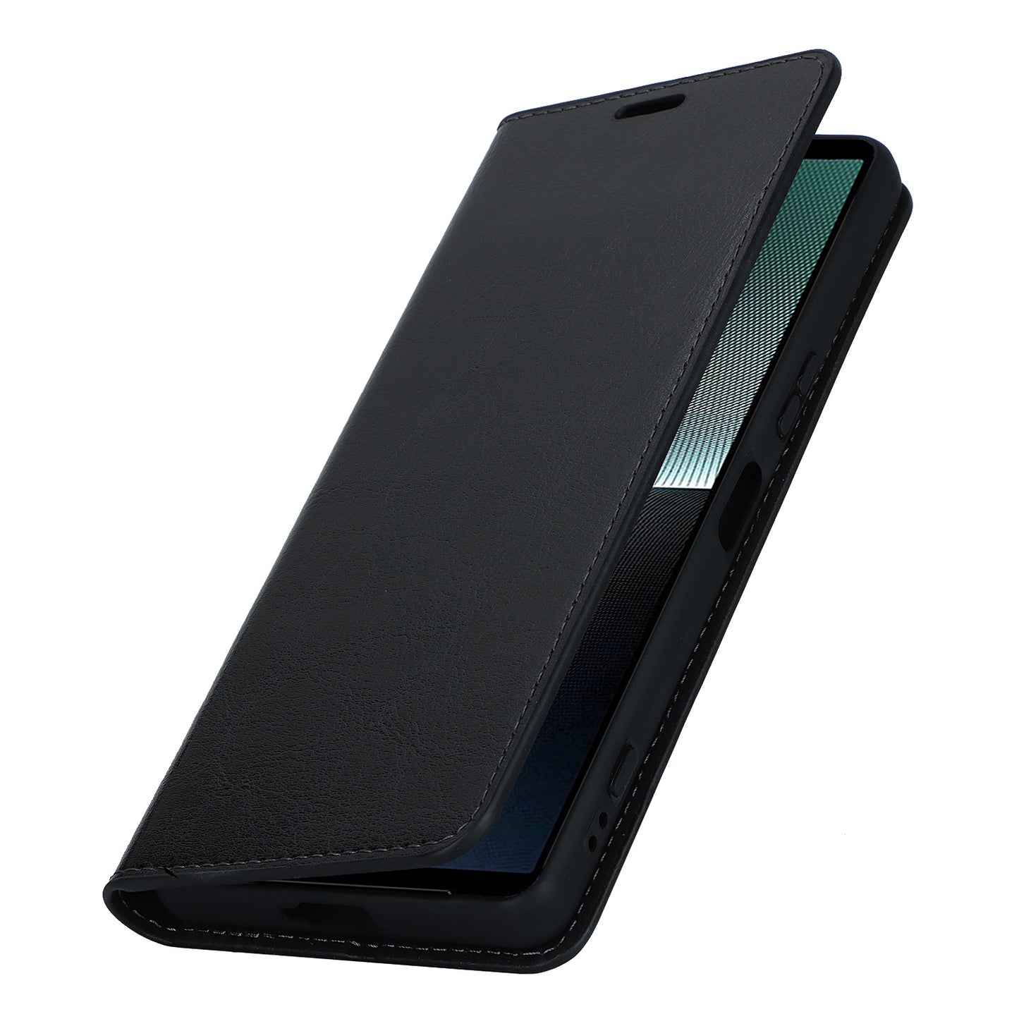 Uniqkart for Sony Xperia 1 V Stand Flip Wallet Crazy Horse Texture Genuine Cow Leather Cover Phone Case - Black