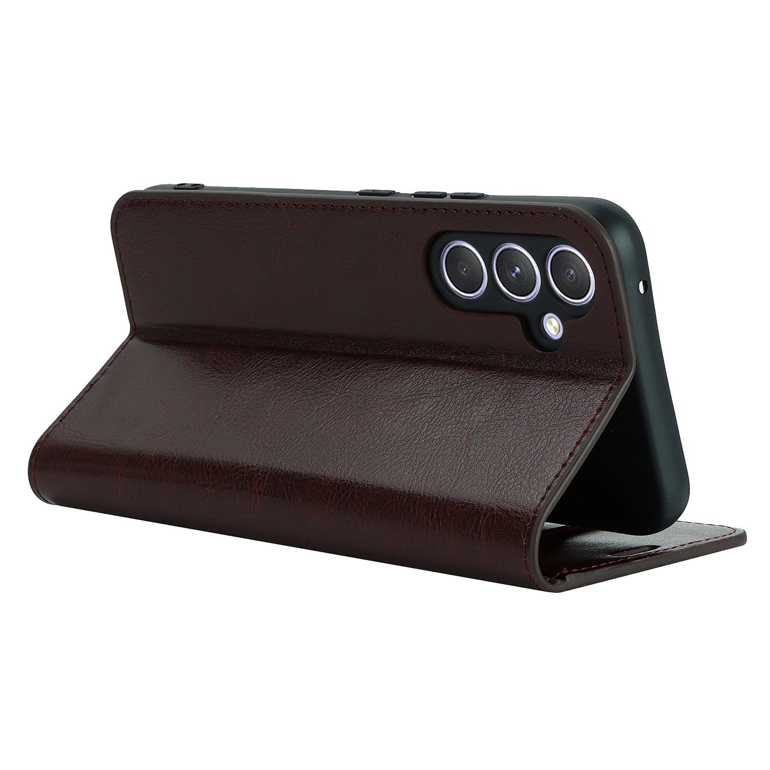 Stand Wallet for Samsung Galaxy A54 5G Crazy Horse Texture Genuine Cow Leather Cover Phone Case - Dark Brown