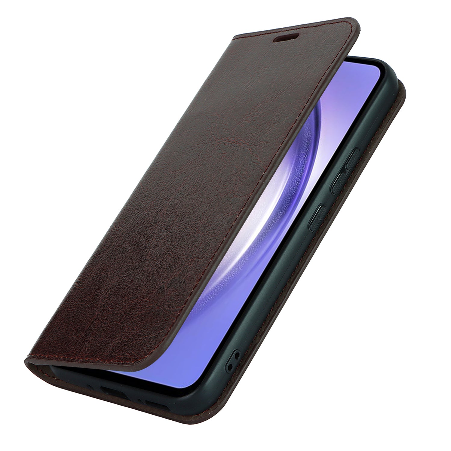 Stand Wallet for Samsung Galaxy A54 5G Crazy Horse Texture Genuine Cow Leather Cover Phone Case - Dark Brown