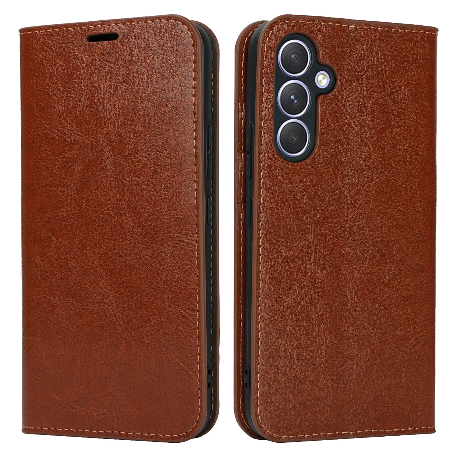 Stand Wallet for Samsung Galaxy A54 5G Crazy Horse Texture Genuine Cow Leather Cover Phone Case - Light Brown