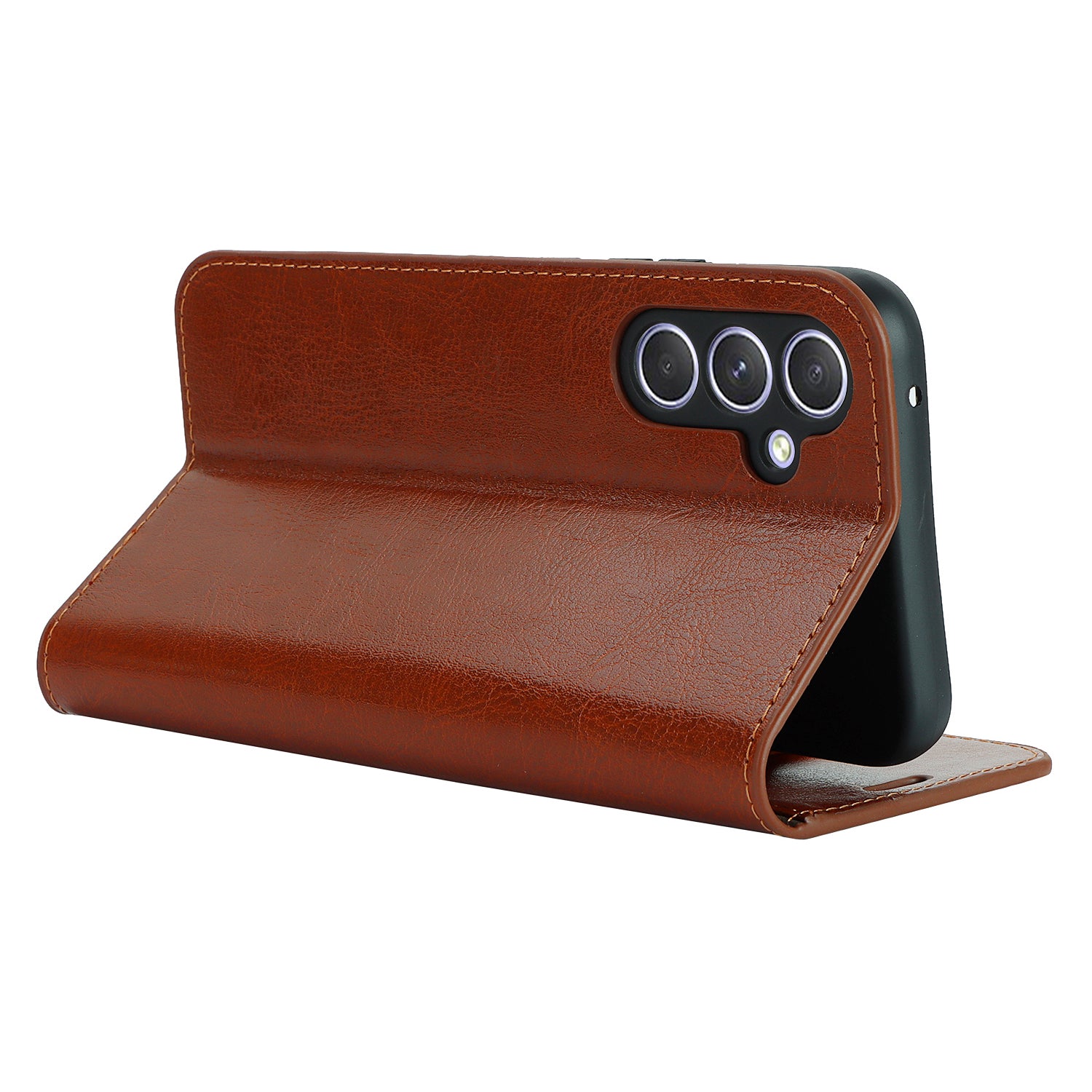 Stand Wallet for Samsung Galaxy A54 5G Crazy Horse Texture Genuine Cow Leather Cover Phone Case - Light Brown