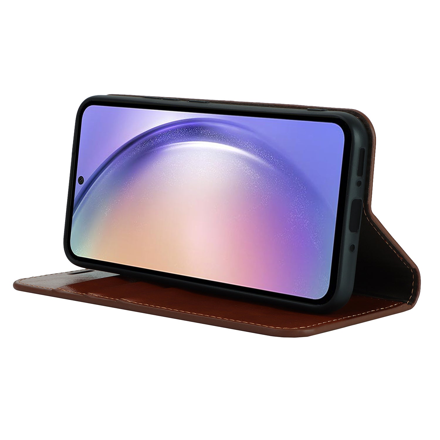 Stand Wallet for Samsung Galaxy A54 5G Crazy Horse Texture Genuine Cow Leather Cover Phone Case - Light Brown