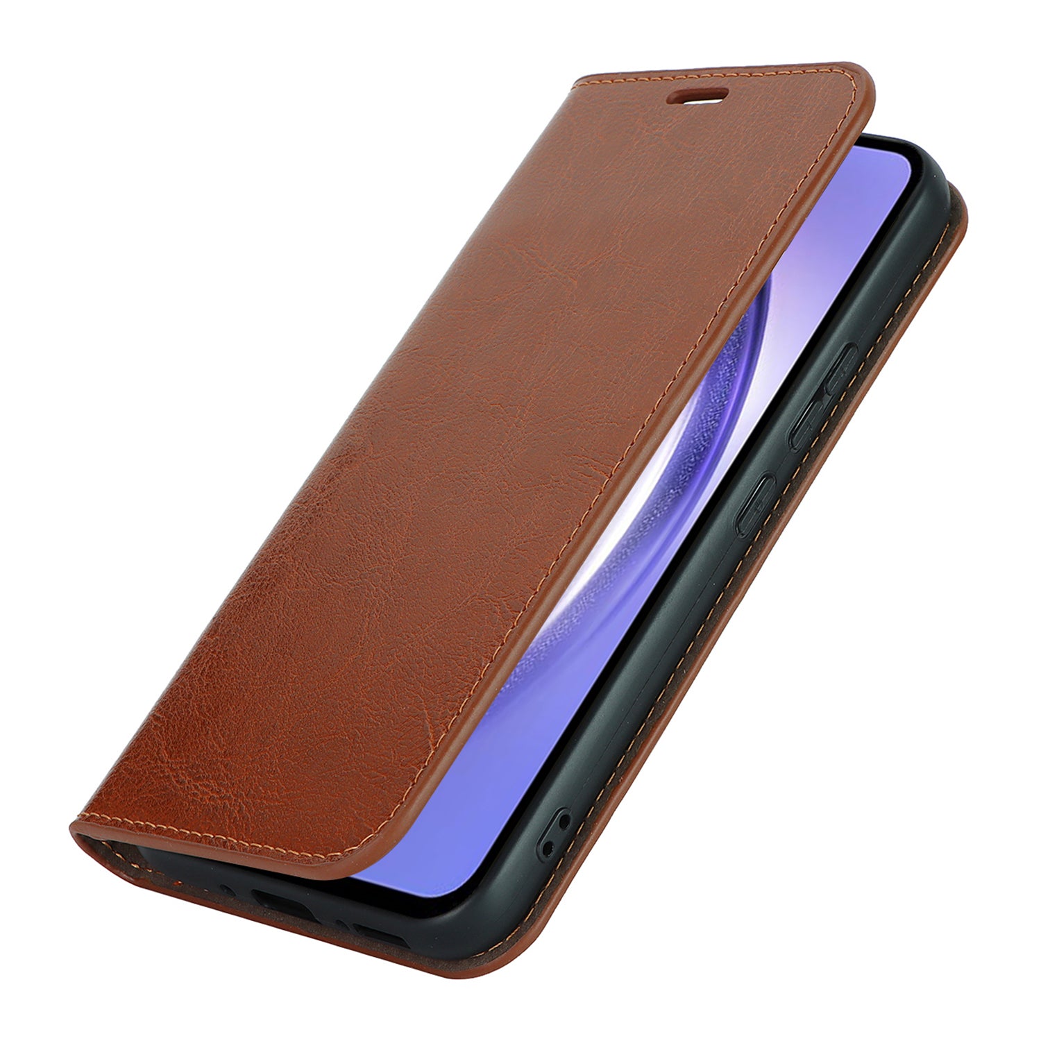 Stand Wallet for Samsung Galaxy A54 5G Crazy Horse Texture Genuine Cow Leather Cover Phone Case - Light Brown