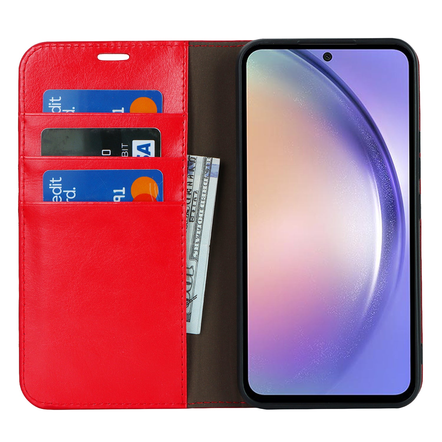 Stand Wallet for Samsung Galaxy A54 5G Crazy Horse Texture Genuine Cow Leather Cover Phone Case - Red