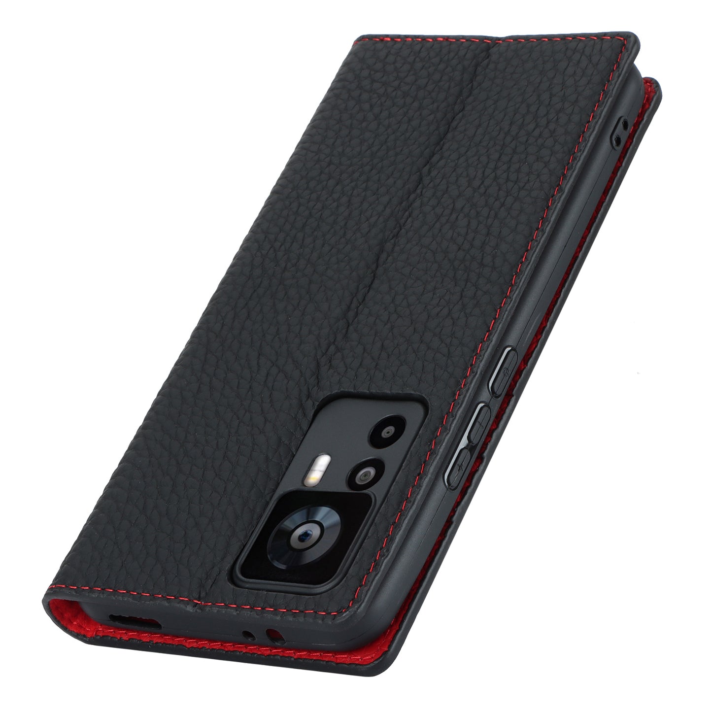 Stand Wallet Cover for Xiaomi 12T 5G / 12T Pro 5G / Redmi K50 Ultra Litchi Texture Genuine Cow Leather Phone Case with Strap - Black