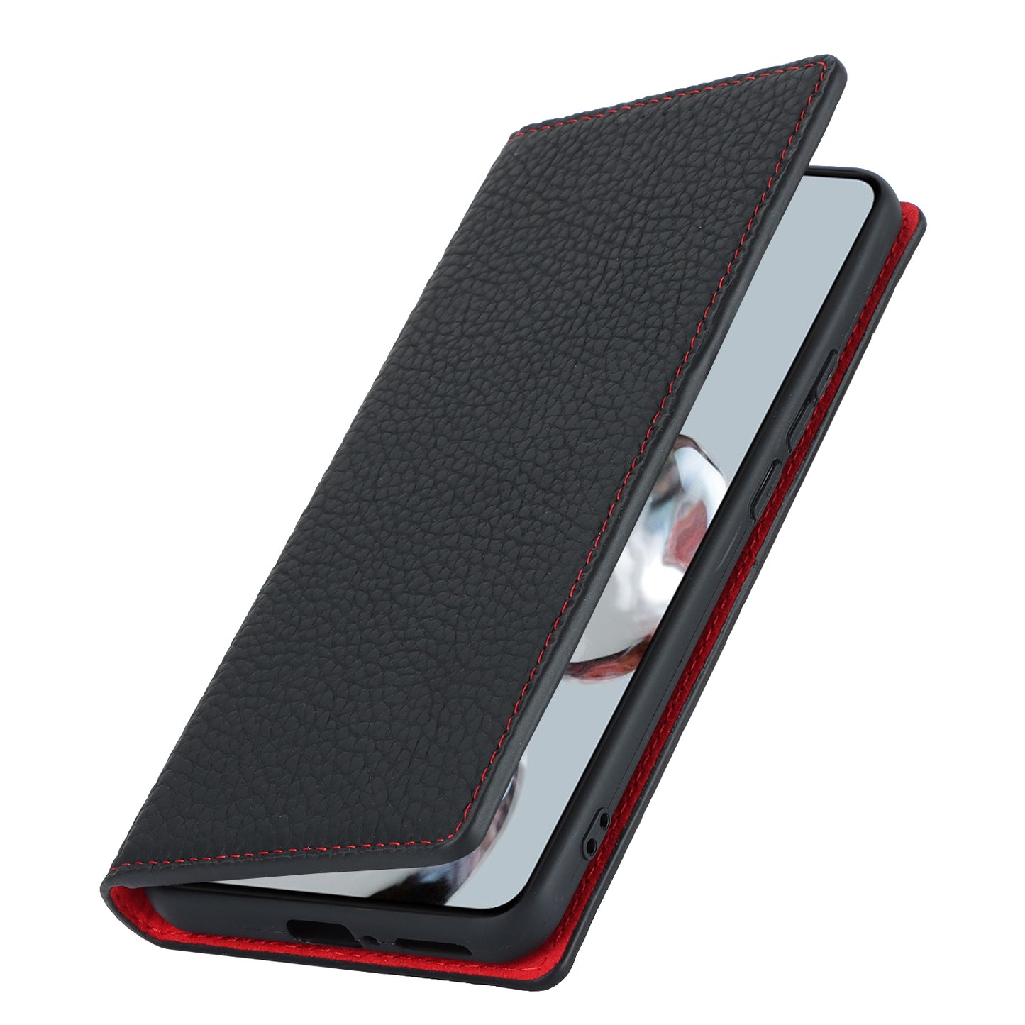 Stand Wallet Cover for Xiaomi 12T 5G / 12T Pro 5G / Redmi K50 Ultra Litchi Texture Genuine Cow Leather Phone Case with Strap - Black
