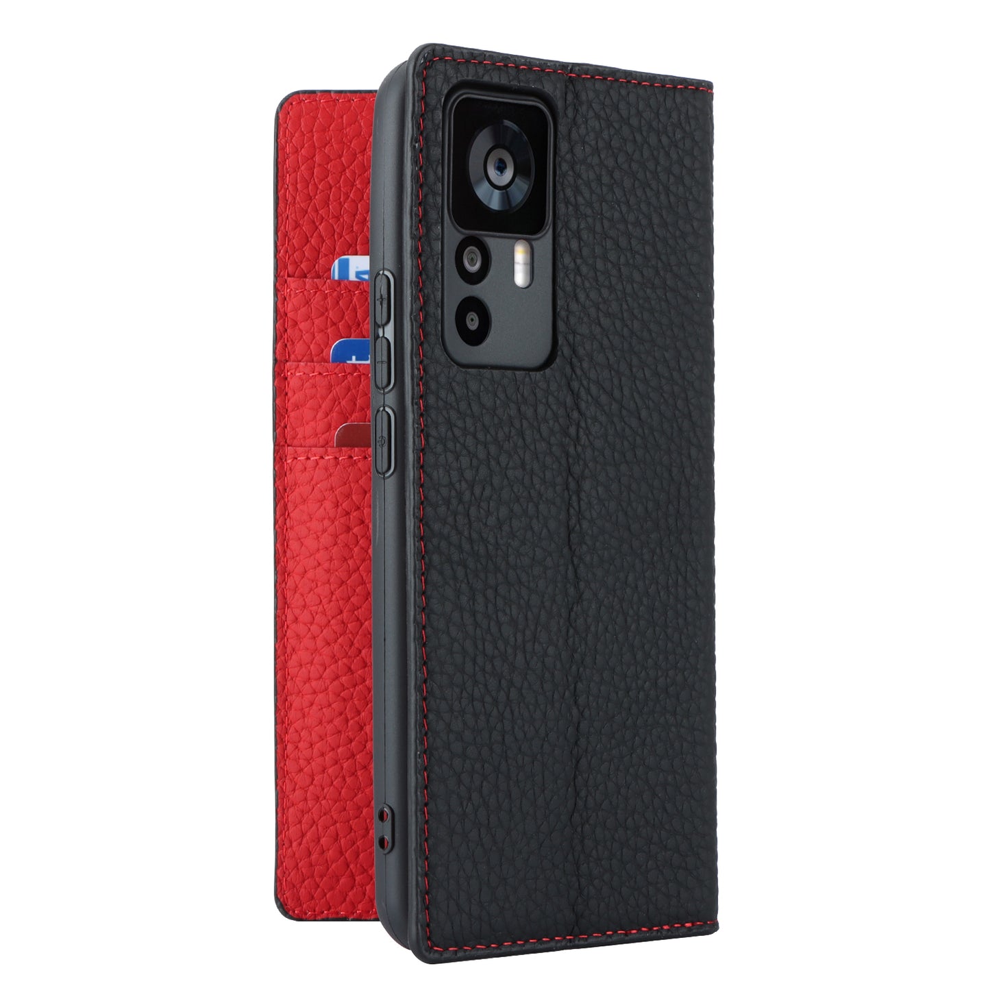 Stand Wallet Cover for Xiaomi 12T 5G / 12T Pro 5G / Redmi K50 Ultra Litchi Texture Genuine Cow Leather Phone Case with Strap - Black