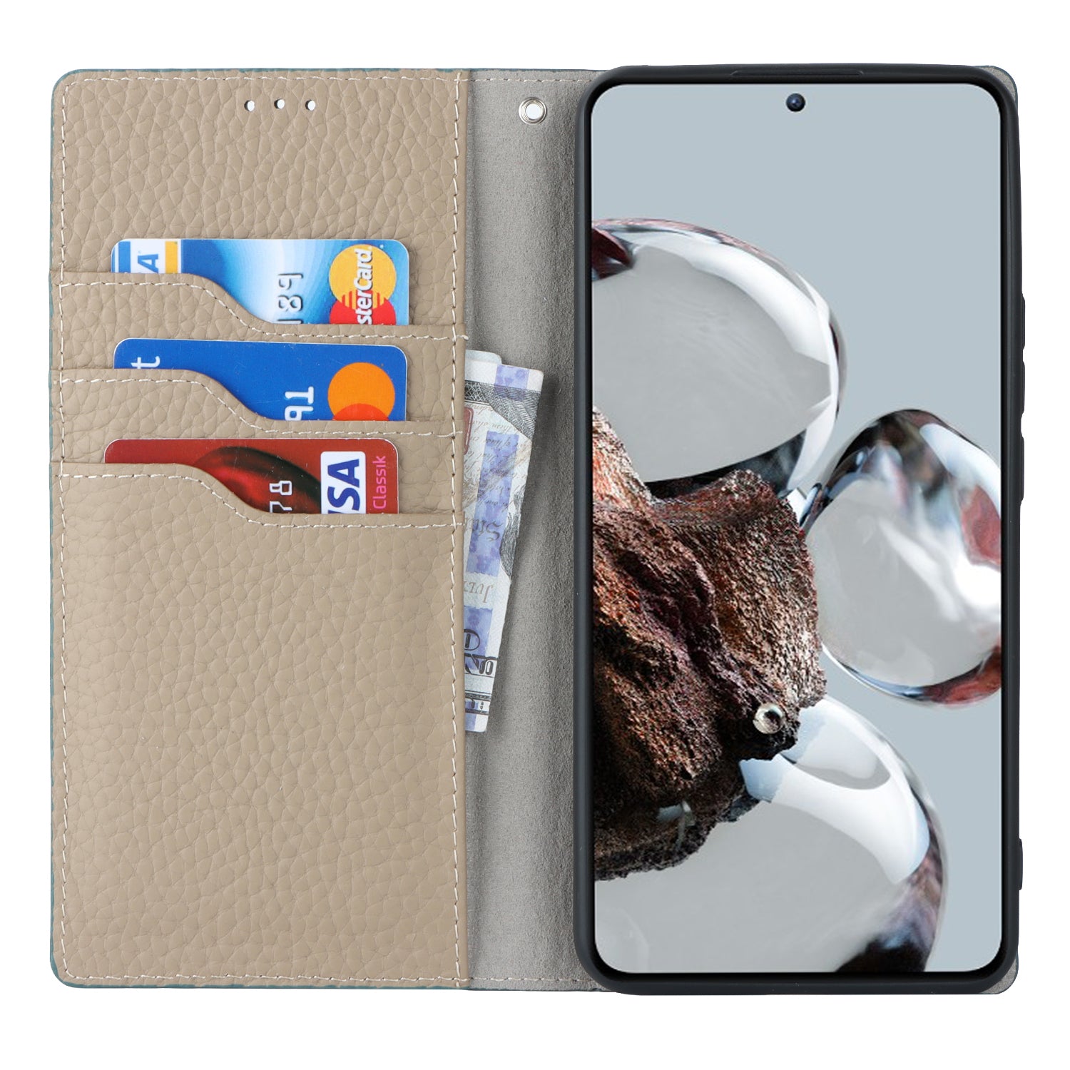 Stand Wallet Cover for Xiaomi 12T 5G / 12T Pro 5G / Redmi K50 Ultra Litchi Texture Genuine Cow Leather Phone Case with Strap - Baby Blue