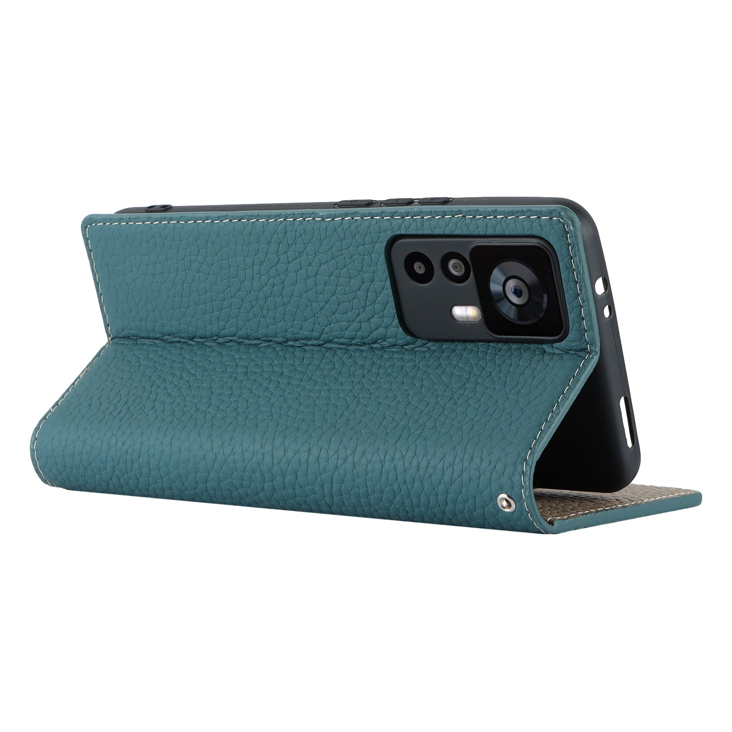 Stand Wallet Cover for Xiaomi 12T 5G / 12T Pro 5G / Redmi K50 Ultra Litchi Texture Genuine Cow Leather Phone Case with Strap - Baby Blue