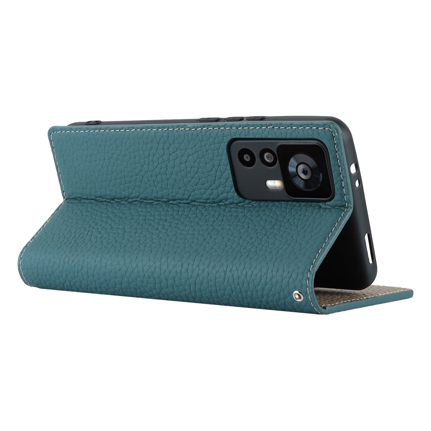 Stand Wallet Cover for Xiaomi 12T 5G / 12T Pro 5G / Redmi K50 Ultra Litchi Texture Genuine Cow Leather Phone Case with Strap - Baby Blue