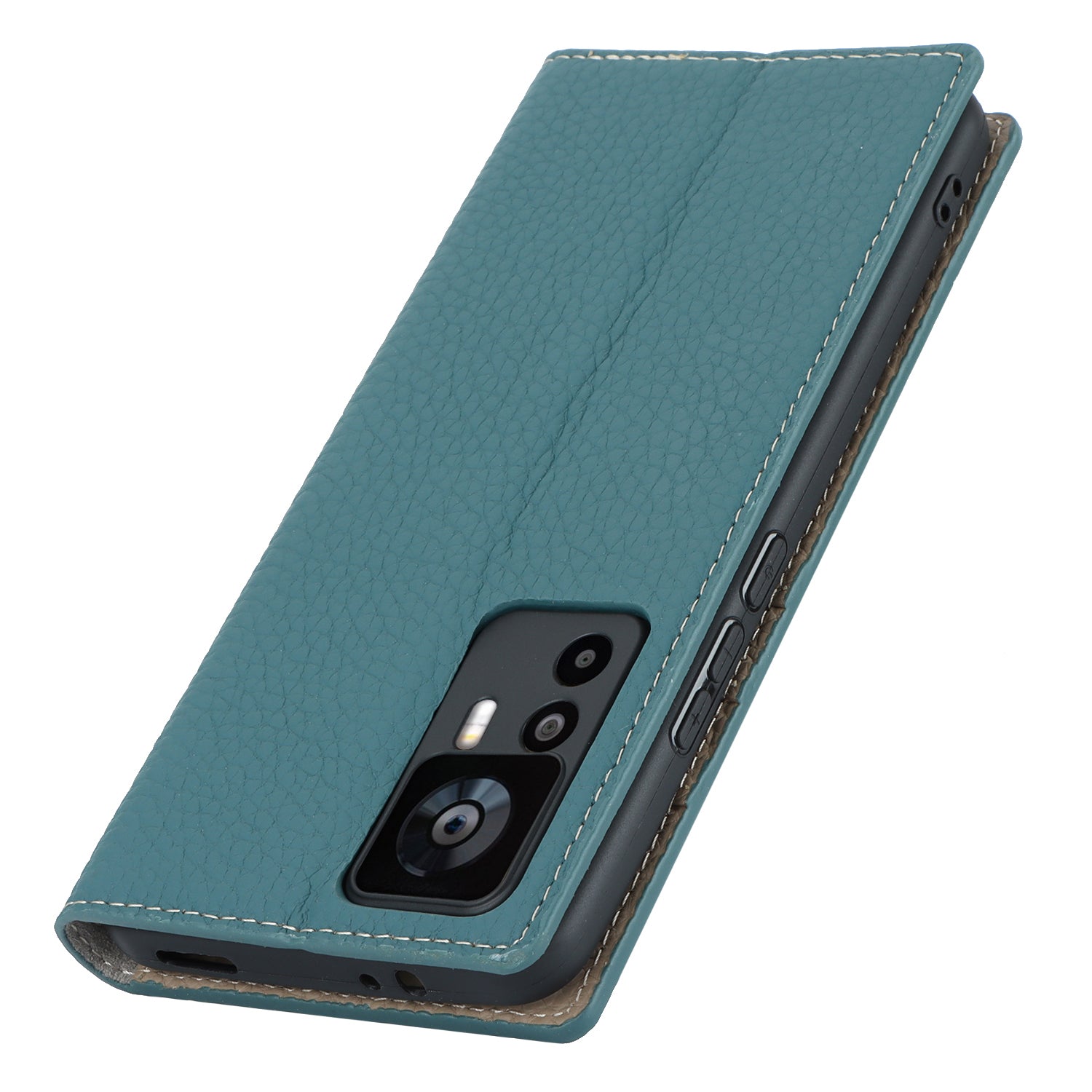 Stand Wallet Cover for Xiaomi 12T 5G / 12T Pro 5G / Redmi K50 Ultra Litchi Texture Genuine Cow Leather Phone Case with Strap - Baby Blue