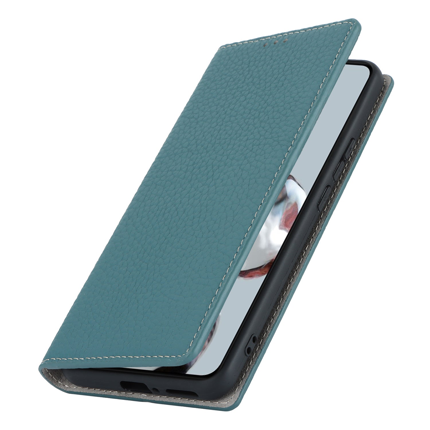 Stand Wallet Cover for Xiaomi 12T 5G / 12T Pro 5G / Redmi K50 Ultra Litchi Texture Genuine Cow Leather Phone Case with Strap - Baby Blue