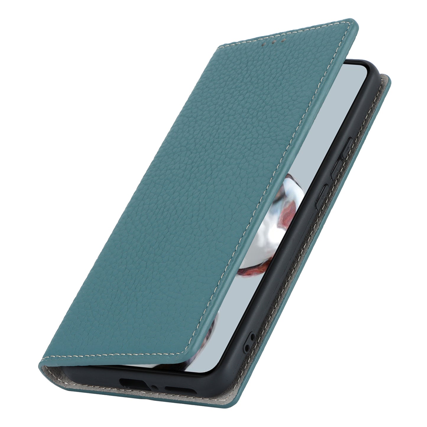 Stand Wallet Cover for Xiaomi 12T 5G / 12T Pro 5G / Redmi K50 Ultra Litchi Texture Genuine Cow Leather Phone Case with Strap - Baby Blue