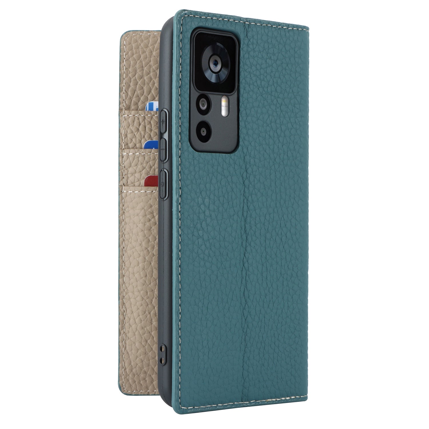 Stand Wallet Cover for Xiaomi 12T 5G / 12T Pro 5G / Redmi K50 Ultra Litchi Texture Genuine Cow Leather Phone Case with Strap - Baby Blue