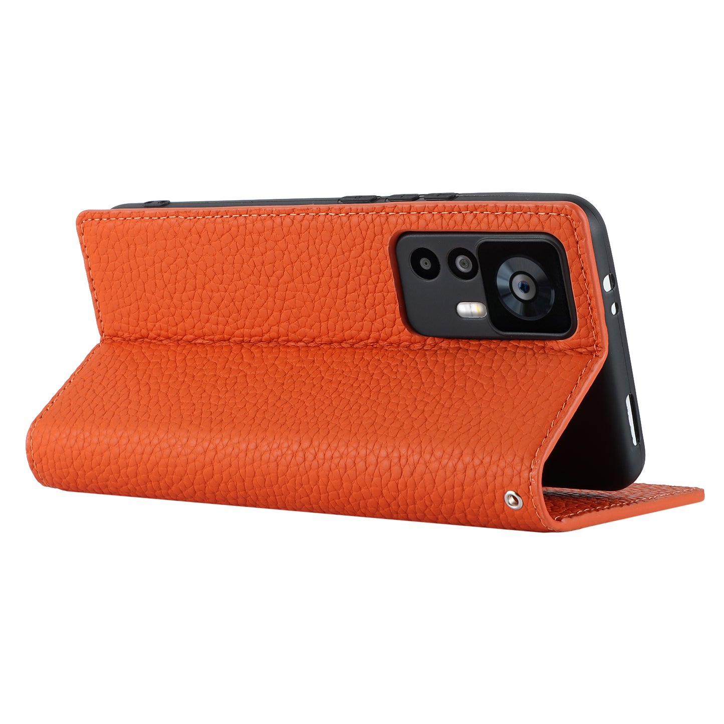 Stand Wallet Cover for Xiaomi 12T 5G / 12T Pro 5G / Redmi K50 Ultra Litchi Texture Genuine Cow Leather Phone Case with Strap - Orange