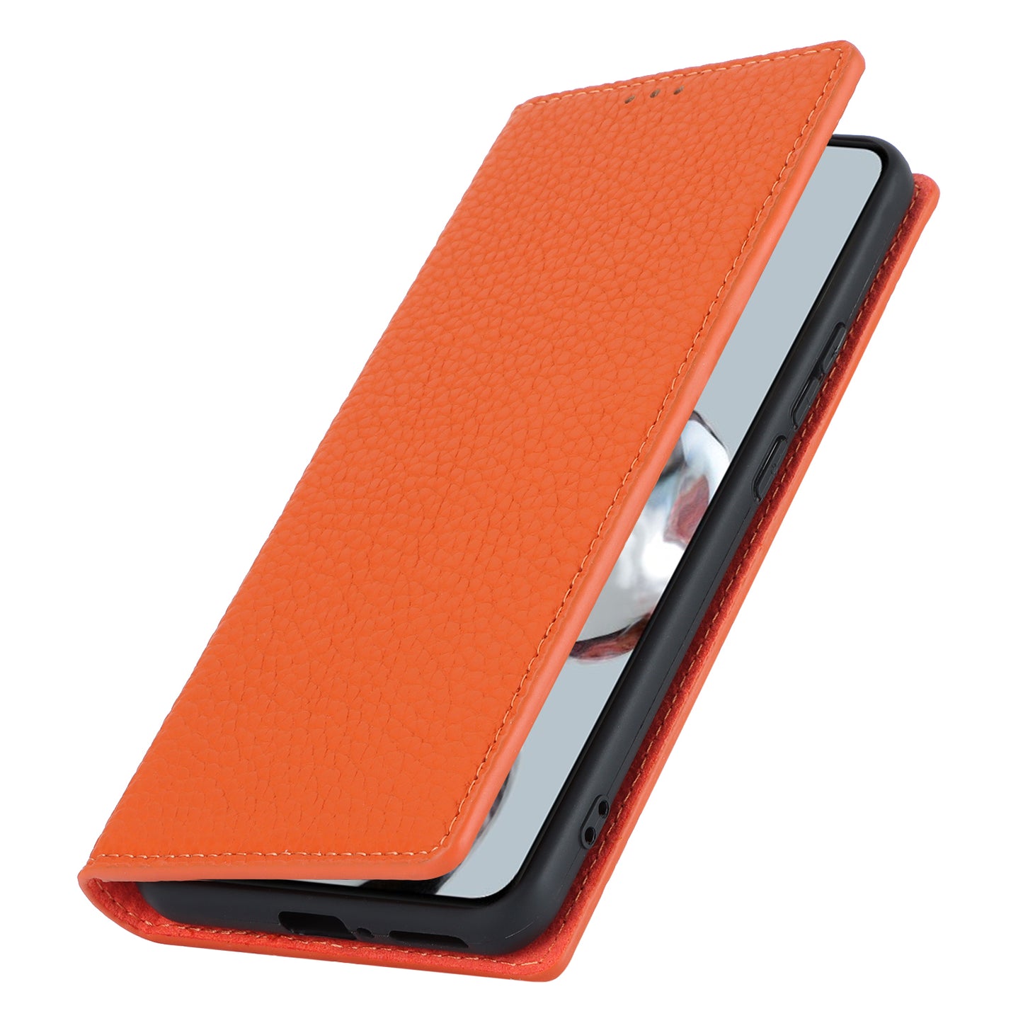 Stand Wallet Cover for Xiaomi 12T 5G / 12T Pro 5G / Redmi K50 Ultra Litchi Texture Genuine Cow Leather Phone Case with Strap - Orange