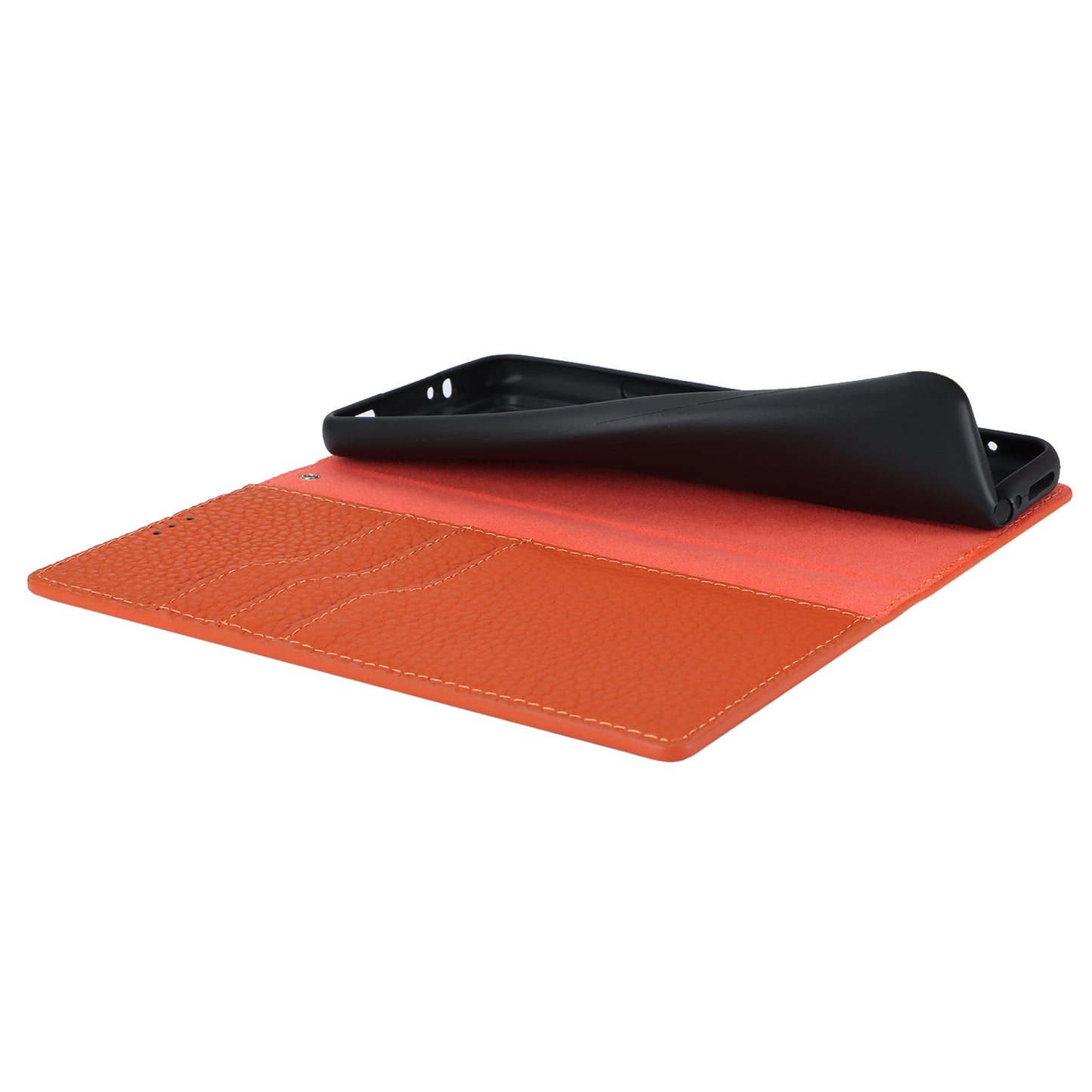 Stand Wallet Cover for Xiaomi 12T 5G / 12T Pro 5G / Redmi K50 Ultra Litchi Texture Genuine Cow Leather Phone Case with Strap - Orange