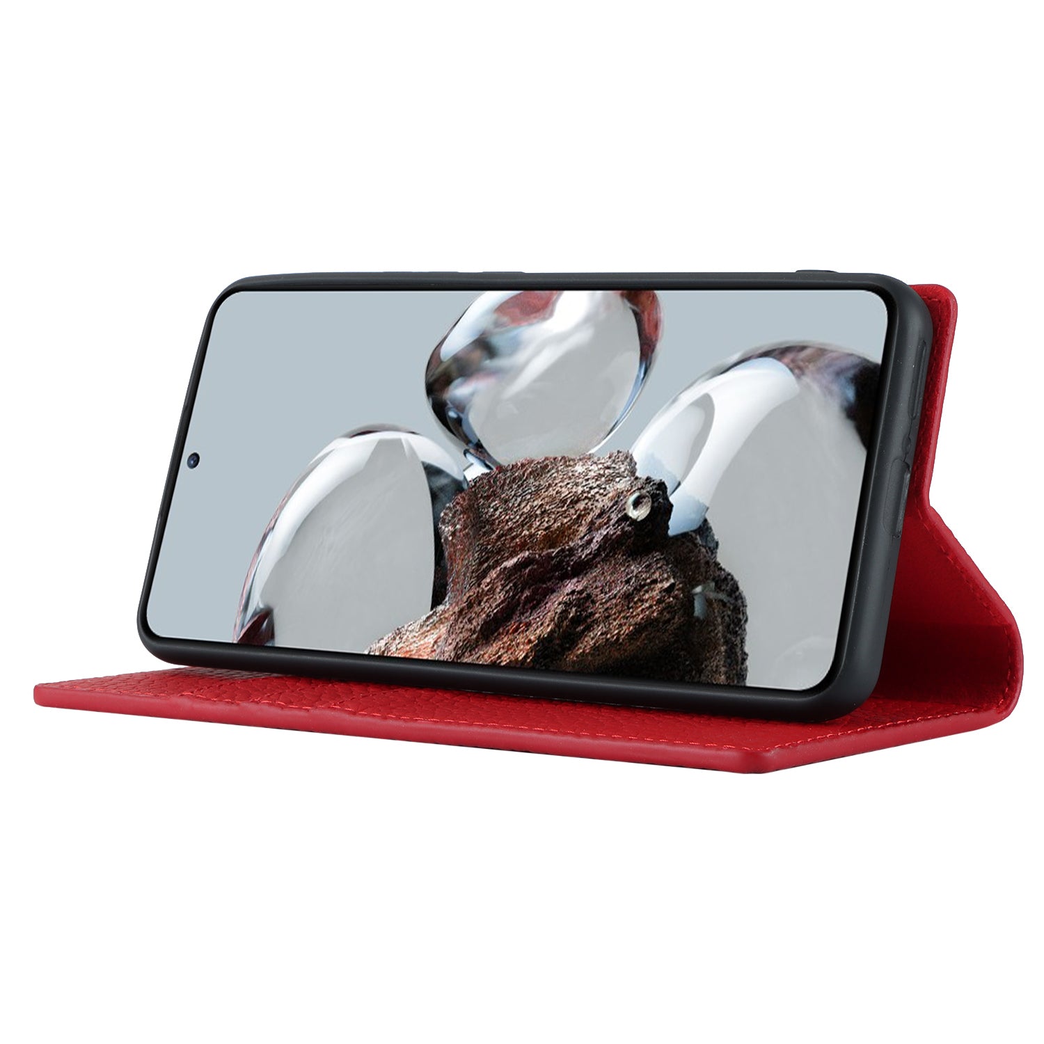 Stand Wallet Cover for Xiaomi 12T 5G / 12T Pro 5G / Redmi K50 Ultra Litchi Texture Genuine Cow Leather Phone Case with Strap - Red