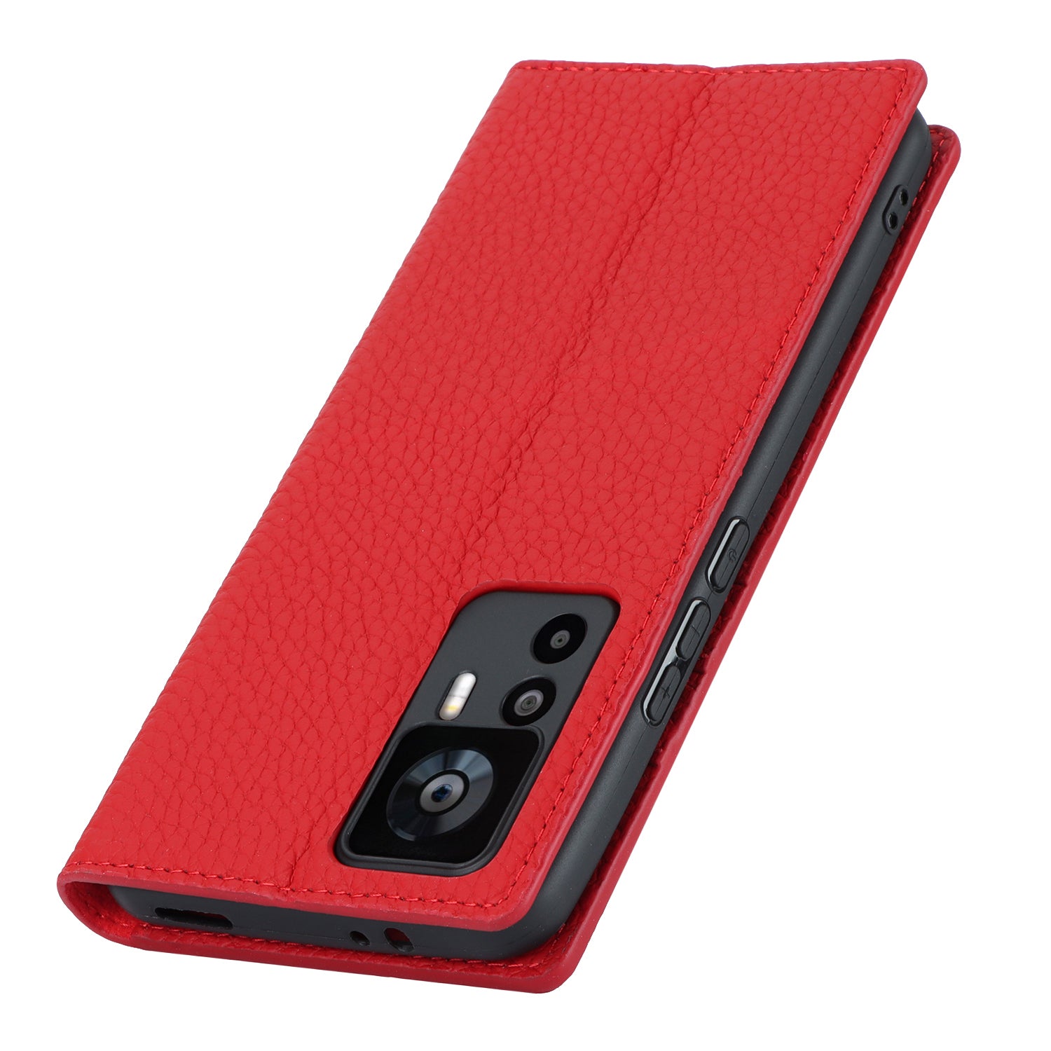 Stand Wallet Cover for Xiaomi 12T 5G / 12T Pro 5G / Redmi K50 Ultra Litchi Texture Genuine Cow Leather Phone Case with Strap - Red