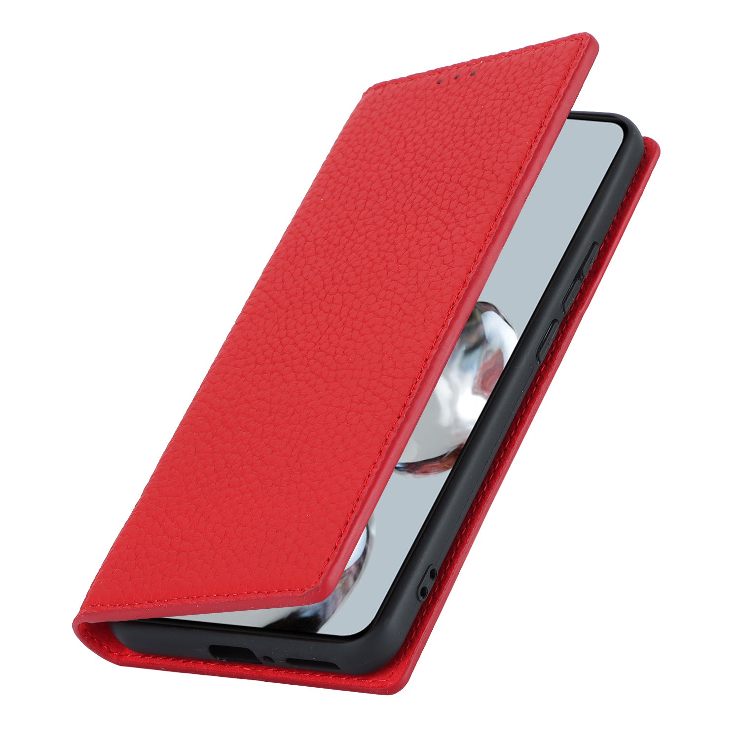 Stand Wallet Cover for Xiaomi 12T 5G / 12T Pro 5G / Redmi K50 Ultra Litchi Texture Genuine Cow Leather Phone Case with Strap - Red