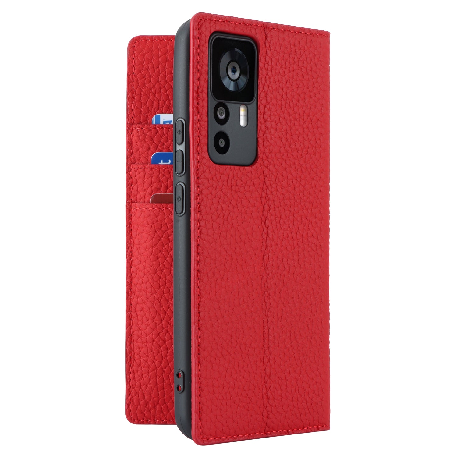 Stand Wallet Cover for Xiaomi 12T 5G / 12T Pro 5G / Redmi K50 Ultra Litchi Texture Genuine Cow Leather Phone Case with Strap - Red