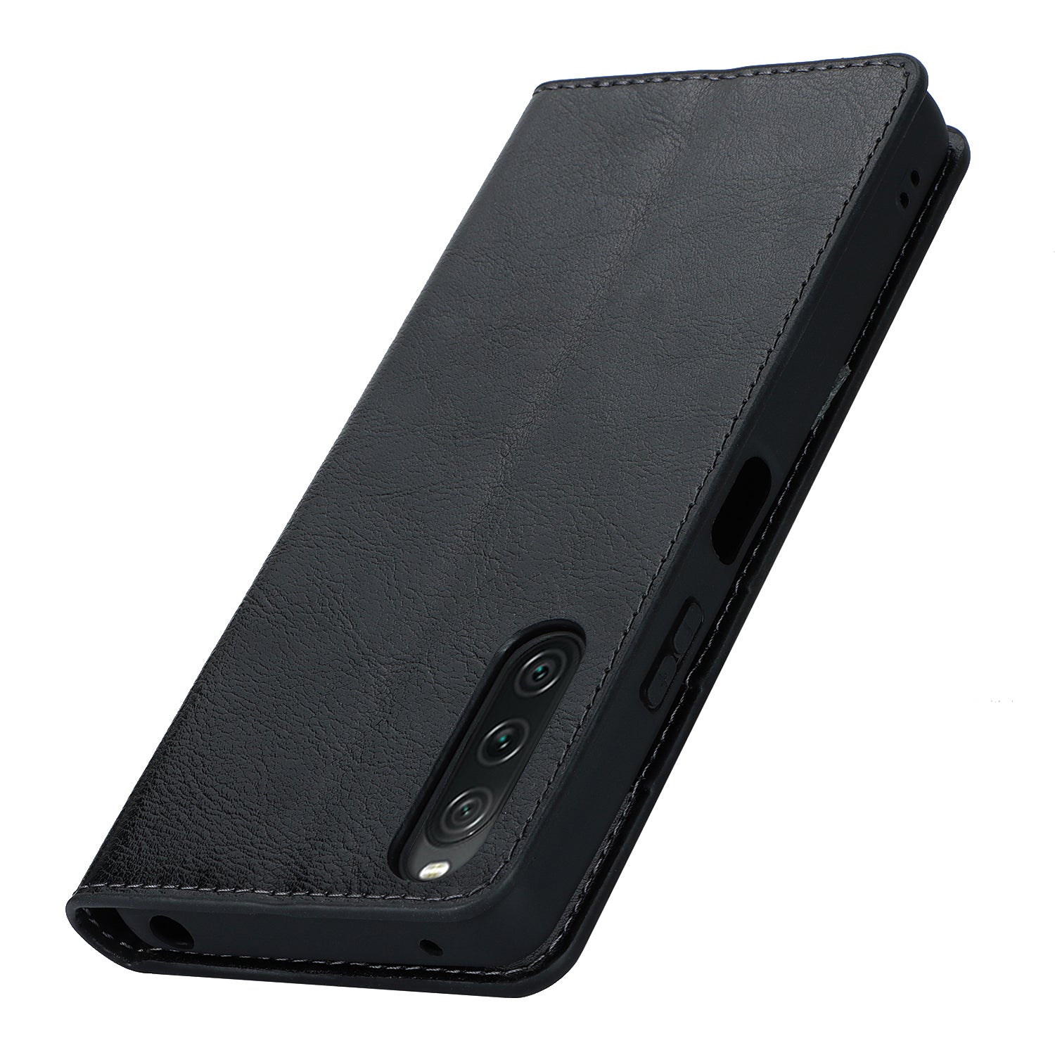 Stand Wallet for Sony Xperia 10 V Crazy Horse Texture Phone Case Genuine Cow Leather Cover - Black