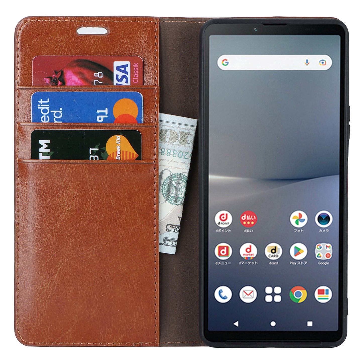 Stand Wallet for Sony Xperia 10 V Crazy Horse Texture Phone Case Genuine Cow Leather Cover - Light Brown