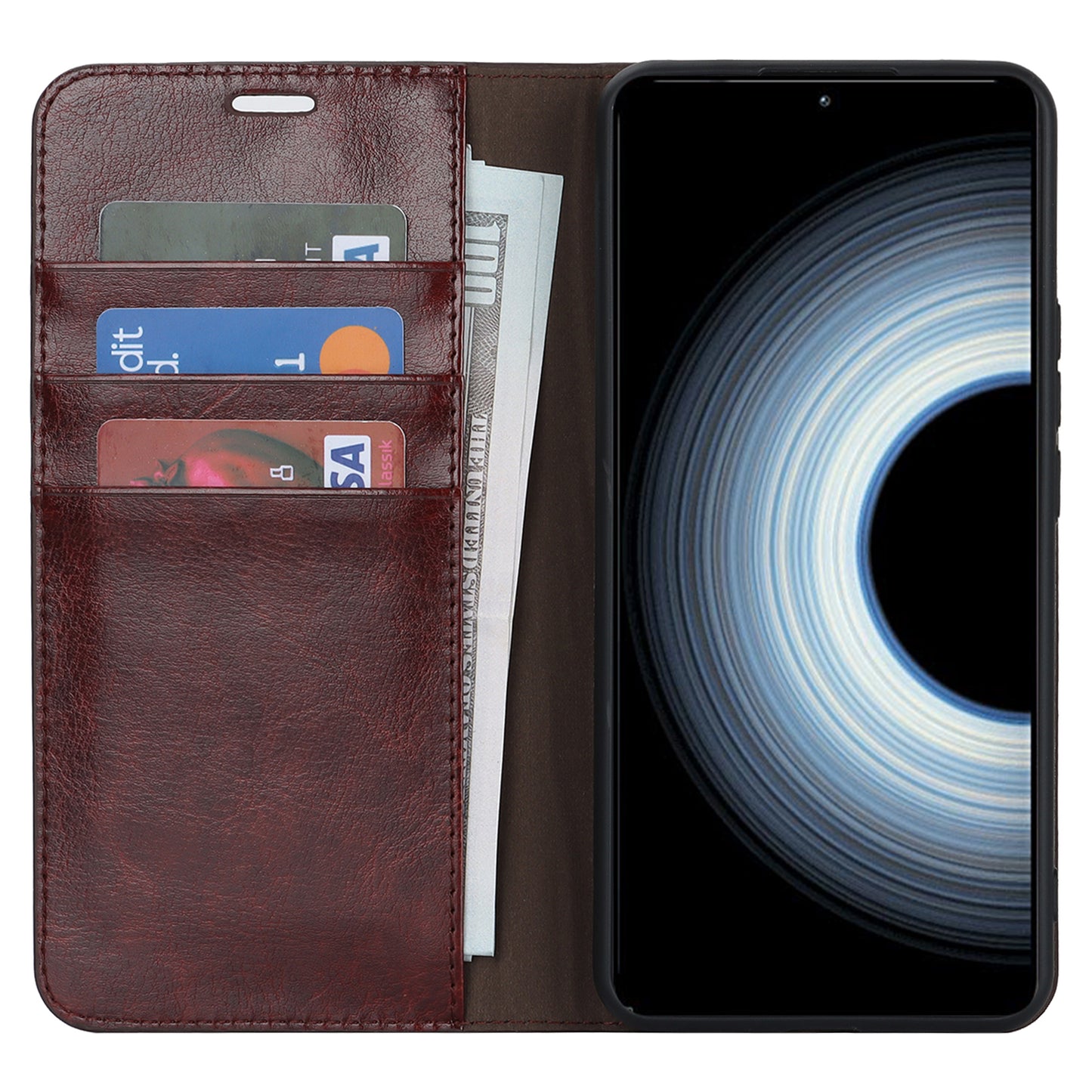 Uniqkart for Xiaomi 12T 5G / 12T Pro 5G / Redmi K50 Ultra Phone Case Crazy Horse Texture Genuine Cow Leather Stand Wallet Cover - Dark Brown