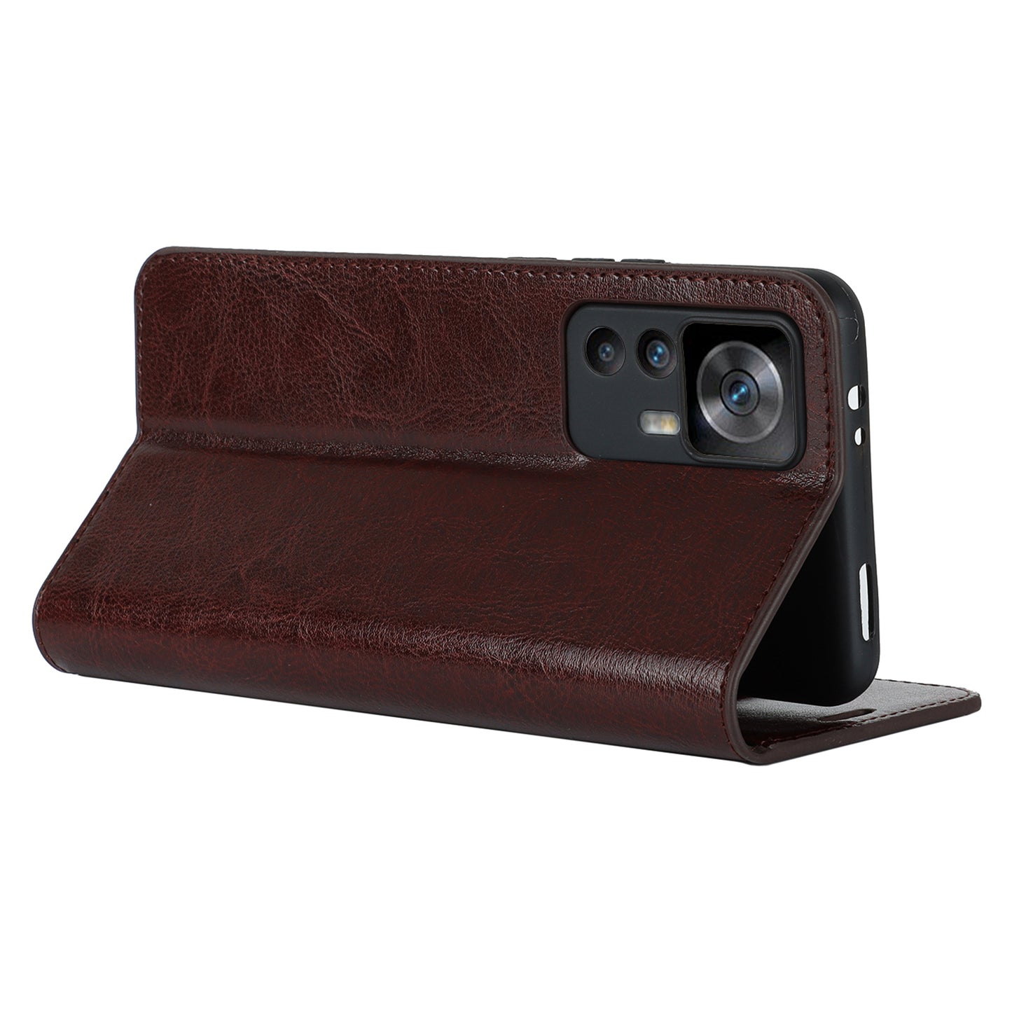 Uniqkart for Xiaomi 12T 5G / 12T Pro 5G / Redmi K50 Ultra Phone Case Crazy Horse Texture Genuine Cow Leather Stand Wallet Cover - Dark Brown