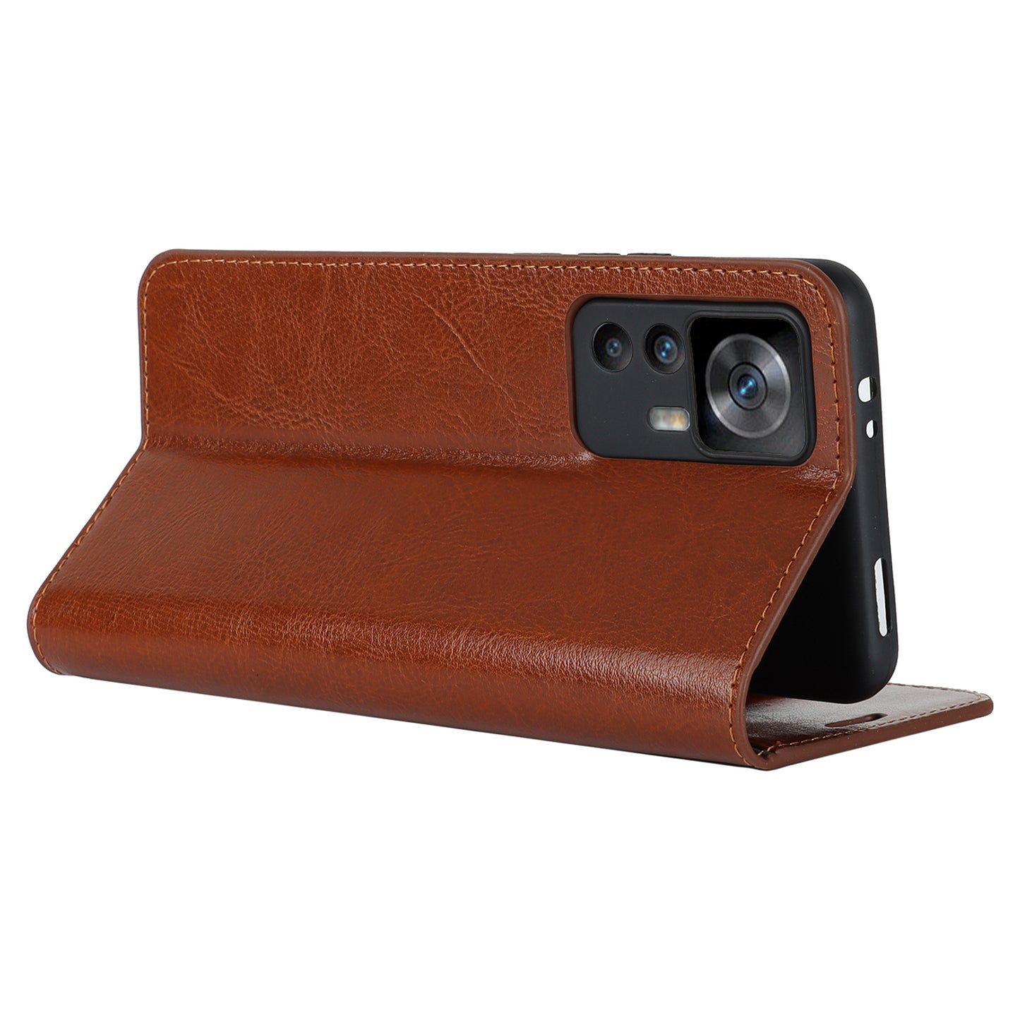 Uniqkart for Xiaomi 12T 5G / 12T Pro 5G / Redmi K50 Ultra Phone Case Crazy Horse Texture Genuine Cow Leather Stand Wallet Cover - Light Brown