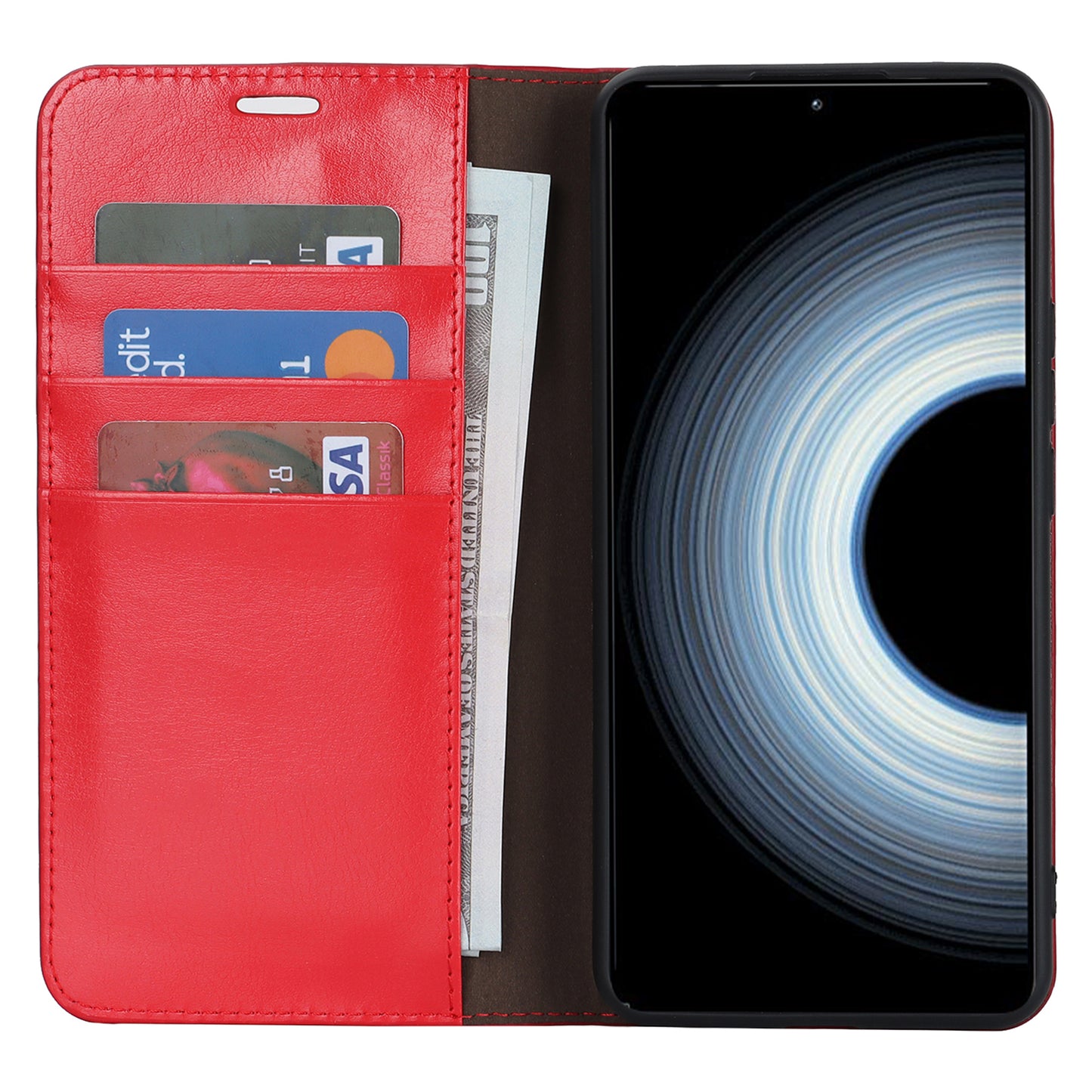 Uniqkart for Xiaomi 12T 5G / 12T Pro 5G / Redmi K50 Ultra Phone Case Crazy Horse Texture Genuine Cow Leather Stand Wallet Cover - Red