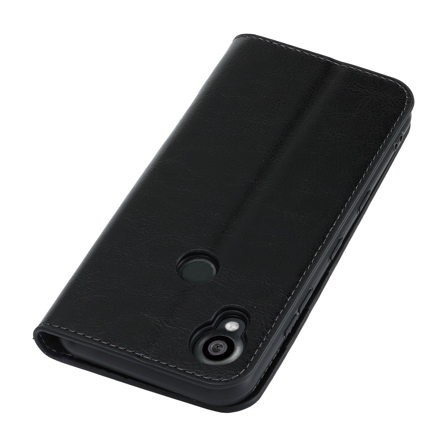 Uniqkart for Kyocera Digno SX3 KYG02 Phone Case Crazy Horse Texture Genuine Cow Leather Stand Wallet Anti-drop Cover - Black