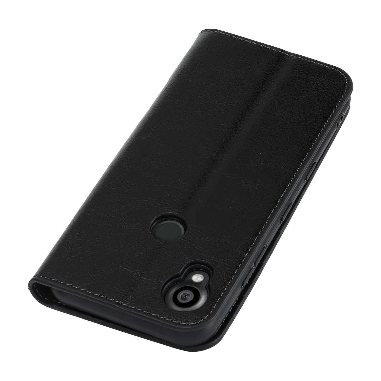Uniqkart for Kyocera Digno SX3 KYG02 Phone Case Crazy Horse Texture Genuine Cow Leather Stand Wallet Anti-drop Cover - Black