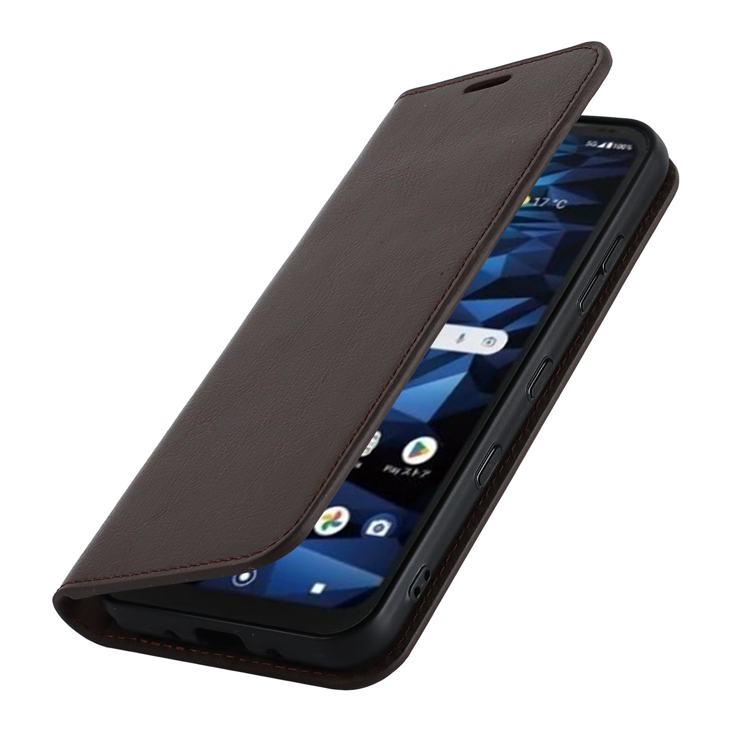 Uniqkart for Kyocera Digno SX3 KYG02 Phone Case Crazy Horse Texture Genuine Cow Leather Stand Wallet Anti-drop Cover - Dark Brown