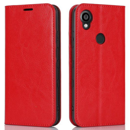 Uniqkart for Kyocera Digno SX3 KYG02 Phone Case Crazy Horse Texture Genuine Cow Leather Stand Wallet Anti-drop Cover - Red