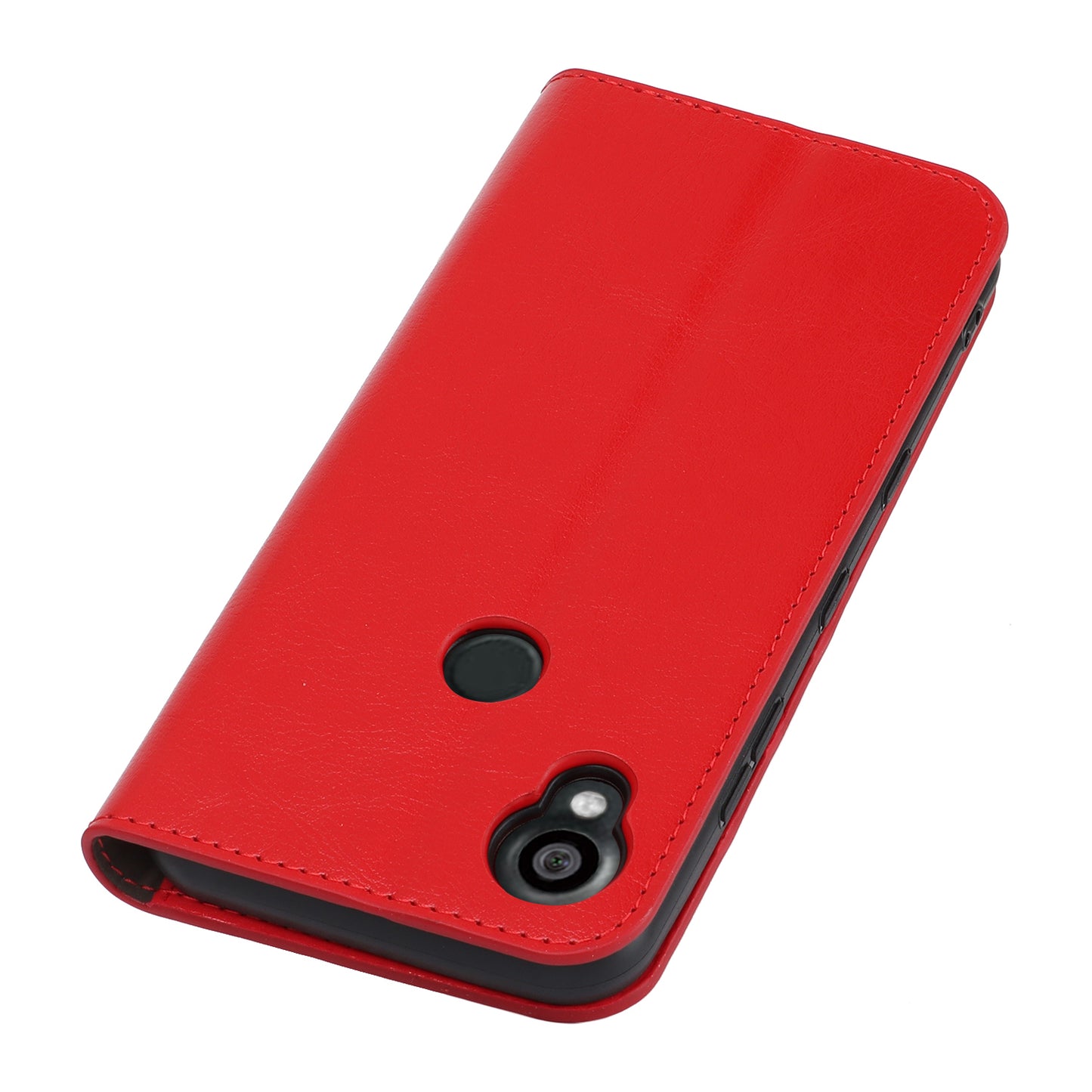 Uniqkart for Kyocera Digno SX3 KYG02 Phone Case Crazy Horse Texture Genuine Cow Leather Stand Wallet Anti-drop Cover - Red