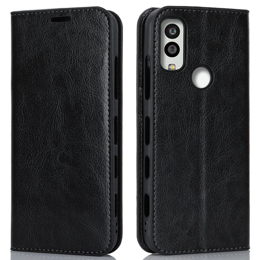 Uniqkart for Kyocera Android One S10 / One S9 Fall Proof Phone Case Crazy Horse Texture Genuine Cow Leather Stand Wallet Cover - Black